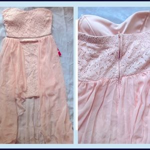 Crystal Doll High-Low Strapless Sweetheart Dress Light Pink Blush 3 Junior Lace